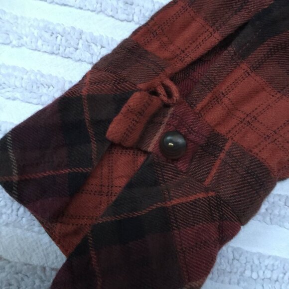 Peruvian Connection Womens Long Sleeve Plaid Top Sz 2 Button Ruffle Bow Neck Red - Picture 7 of 10